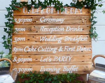 Hand Painted Rustic Personalised 'Order Of The Day' Wedding Sign / Pallet Wood Sign / Order Of Events / Wedding Reception / Wedding Decor