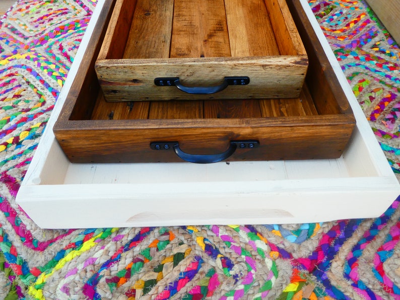 Large Rustic Reclaimed Wood Ottoman Tray / Hand Crafted Pallet Etsy