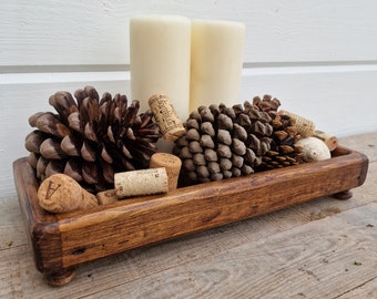 Shallow Reclaimed Wooden Low Riser Tray / Table Pedestal / Footed Tray Stand / Table Centrepiece / Decorative Display Tray / Wooden Stand