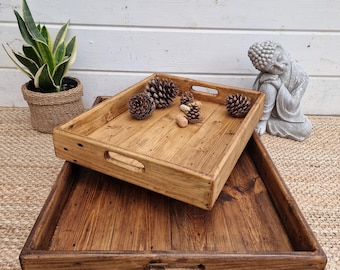 X-Large Rustic Reclaimed Wooden Butler Tray / Ottoman Tray / Wooden Platter / Farmhouse Tray / Serving Tray / Custom Tray / Party Platter