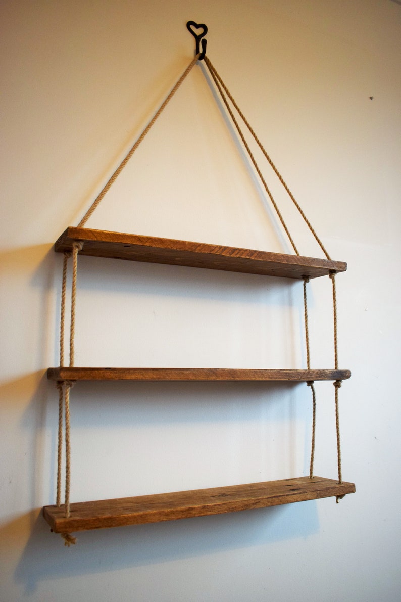 Rustic Hanging Rope Shelf / Reclaimed Pallet Timber Shelf / Etsy UK