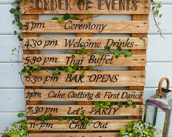 Hand Painted Rustic Personalised 'Order Of The Day' Wedding Sign / Pallet Wood Sign / Order Of Events / Wedding Reception / Wedding Decor