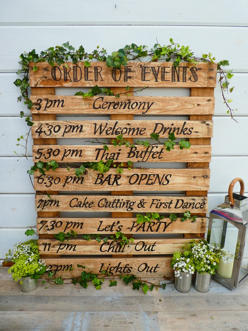 Hand Painted Rustic Personalised 'Order Of The Day' Wedding Sign / Pallet Wood Sign / Order Of Events / Wedding Reception / Wedding Decor 7