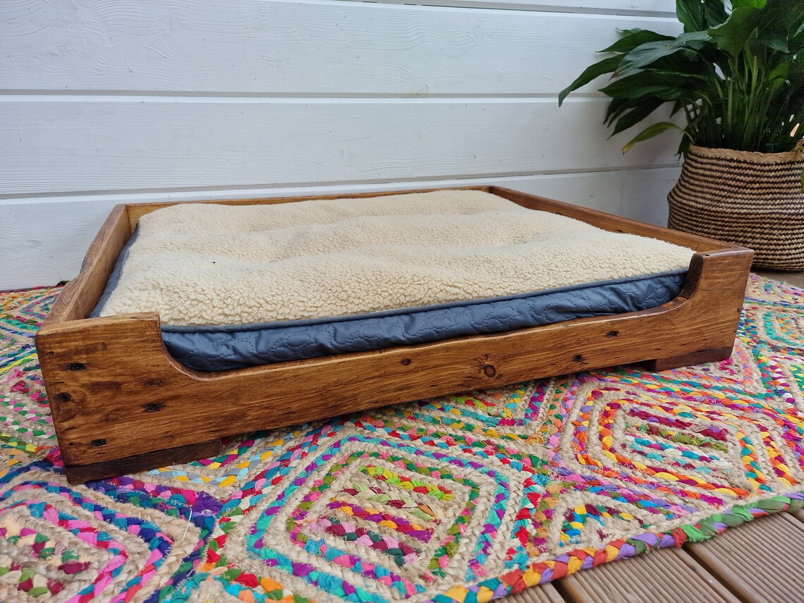 Handcrafted Rustic Reclaimed Wooden Dog Bed / Solid Wood Cosy Etsy UK