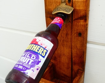 Handcrafted Rustic Wall Mounted Bottle Opener with Cap Catcher / Reclaimed Wood / Home Bar Accessory / Beer Bottle Opener / Outdoor Kitchen