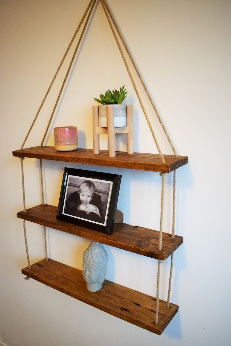 Rustic Hanging Rope Shelf / Reclaimed Pallet Timber Shelf / Etsy UK