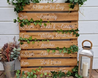 Personalised Hand Painted Rustic 'Order Of The Day' Wedding Sign / Pallet Wood Signage / Order Of Events / Wedding Reception / Wedding Decor