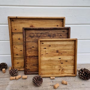 Bandeja otomana grande rústica de madera recuperada, bandeja cuadrada para servir, bandeja de madera artesanal, bandeja rústica, bandeja personalizada