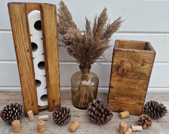Handcrafted Rustic Reclaimed Wooden Bathroom Set / Freestanding Toilet Roll Holder & Toilet Brush Holder / Bathroom Decor Accessory
