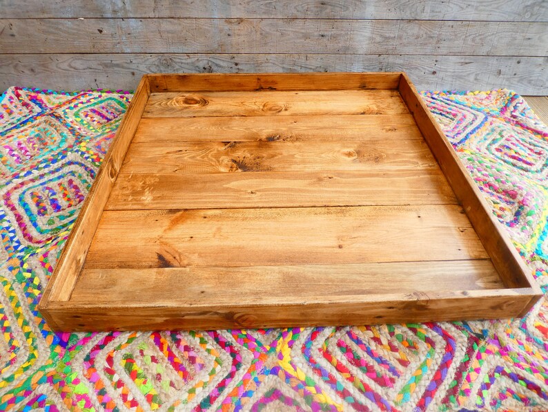 Large Rustic Shallow Reclaimed Wood Ottoman Tray / Hand Etsy UK
