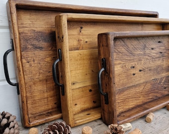 Large Rustic Reclaimed Wood Serving Tray / Hand Crafted Pallet Wood Tray / Farmhouse Tray / Ottoman Tray / Breakfast In Bed / Custom Tray