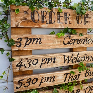 Hand Painted Rustic Personalised 'Order Of The Day' Wedding Sign / Pallet Wood Sign / Order Of Events / Wedding Reception / Wedding Decor image 8