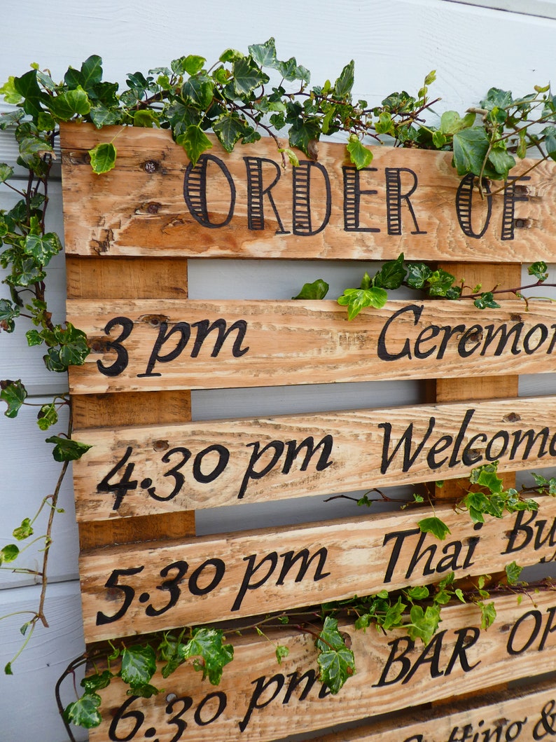 Hand Painted Rustic Personalised 'Order Of The Day' Wedding Sign / Pallet Wood Sign / Order Of Events / Wedding Reception / Wedding Decor image 8