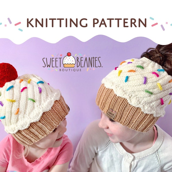 Cupcake Hat | Knitting Pattern ONLY | PDF download | Sizes Newborn - Adult | Sweet Beanies Boutique Original Design | baby shower | birthday