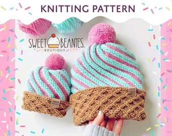 ICE Cream Hat | Knitting Pattern ONLY | PDF download | Sizes Newborn - Adult | Sweet Beanies Boutique Original Design | baby | birthday