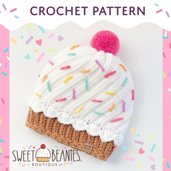 Chapeau Cupcake | Patron CROCHET UNIQUEMENT | Téléchargement PDF | Tailles Nouveau-né - Adulte | Conception originale de Sweet Beanies Boutique | bébé | anniversaire