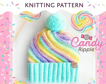 Candy Ripple Hat | Knitting Pattern ONLY | PDF download | Sizes Newborn - Adult | Sweet Beanies Boutique Original Design | baby hat