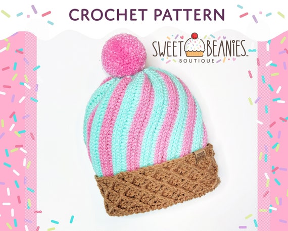 Crochet Pattern | Ice Cream Hat | Sizes Newborn to Adult ( PDF