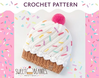 Modèle de bonnet petit gâteau au crochet PDF | Bonnet arc-en-ciel, tailles bébé à adulte, téléchargement immédiat
