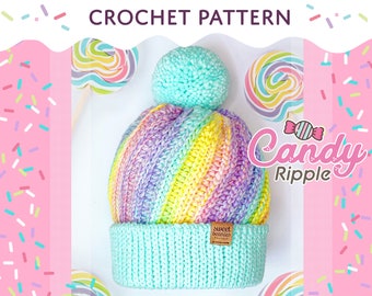 Candy Ripple Hat | CROCHET Pattern ONLY | PDF download | Sizes Newborn - Adult | Sweet Beanies Boutique Original Design | baby hat
