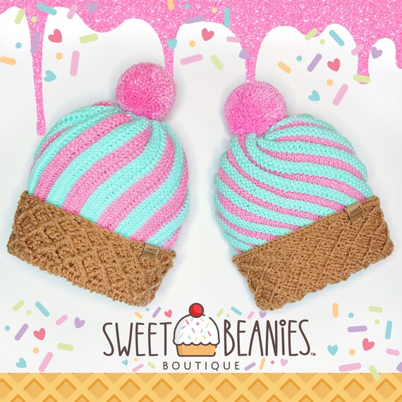 Knit Ice Cream Hat Knitting Pattern: Newborn to Adult Sizes (PDF
