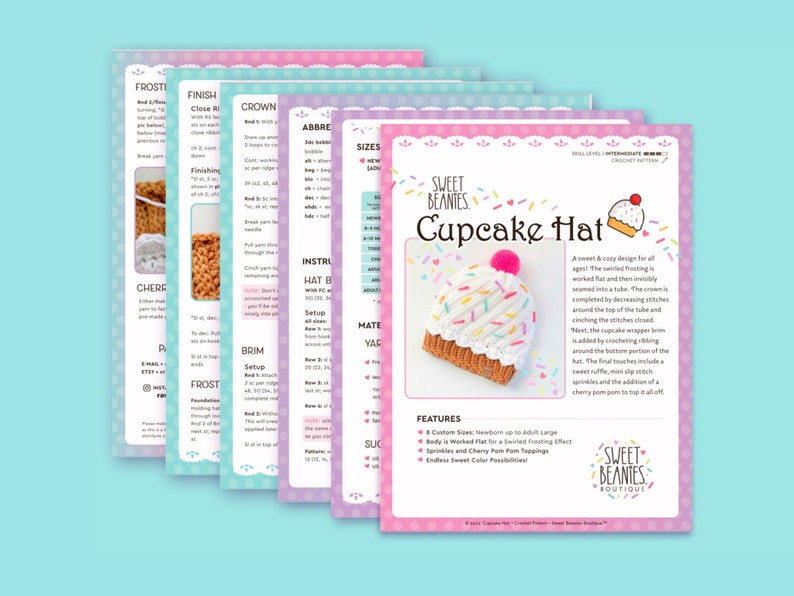 Cupcake Hat CROCHET Pattern ONLY PDF download Sizes Newborn Adult Sweet Beanies Boutique Original Design baby birthday image 3