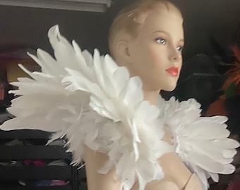White Bird Feather Wings and Tail Costume Angel Wings Swan Dove Snowy Owl Bird Costume Feather Epaulets Tail