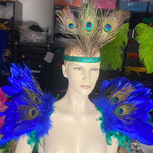 Peacock Bird wings, tail, and headband costume Proudly made in the USA