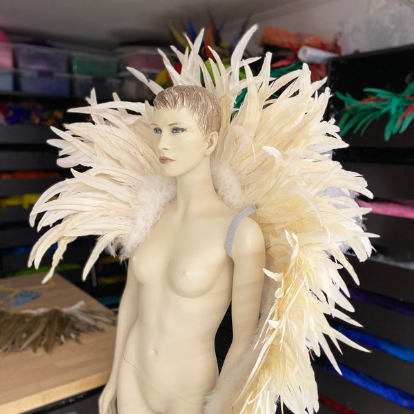 Off white Beige feathers collar arm piece MET gala Kendall Jenner inspired