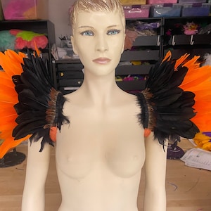 Large Epaulets Feather Carnival Shoulder Pieces Feather epaulets orange and black halloween costume