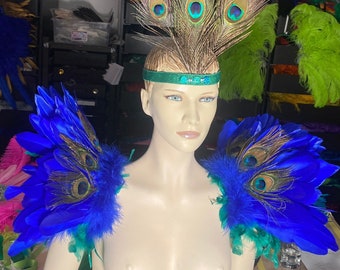 Peacock Bird wings, tail, and headband costume Proudly made in the USA