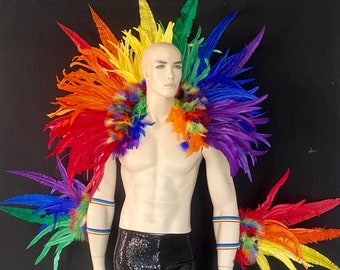 Samba Kostüm Set Federkragen Fantasy Fest Karneval Showgirl Set WFF Arm Beine Kopfschmuck Pride Rainbow Made in USA Schiffe aus den USA