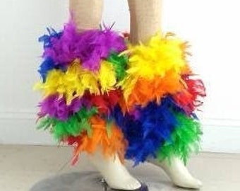 Rainbow Carnival Samba Costume leg pieces leg cuffs feathers feather boots 1 pair (2 pieces) Pride Colors