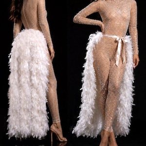 Large Burlesque Costume Feather Bustle Showgirl Costume Feather Skirt Long Feather Tail Feather Train Boa Bustle image 1