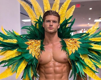 Sequin Ares Feather Shoulder Piece Epaulet wings Samba costume Tribal male female carnival king queen