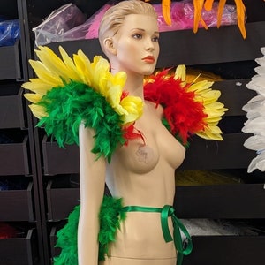 Love Bird costume wings and tail green red and yellow simple Feather Bustle Boa tutu costume showgirl burlesque Proudly made in the USA