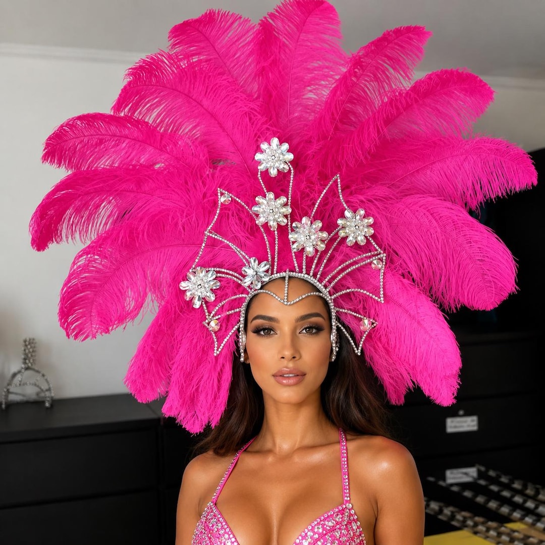 Large Ostrich Feather Showgirl Headdress Carnival Headpiece Samba ...