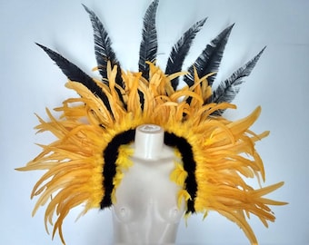 Feather Collar Piece carnival samba pageant hora loca yellow Gold and black