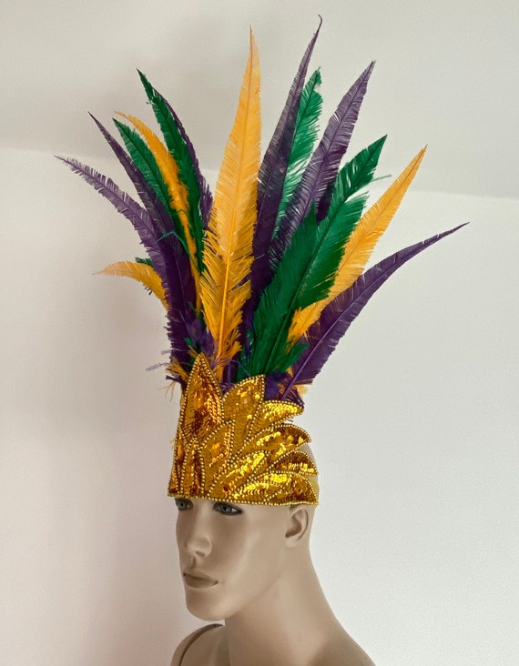 Belle Femme En Costume De Carnaval Coloré, Coiffe De Plumes