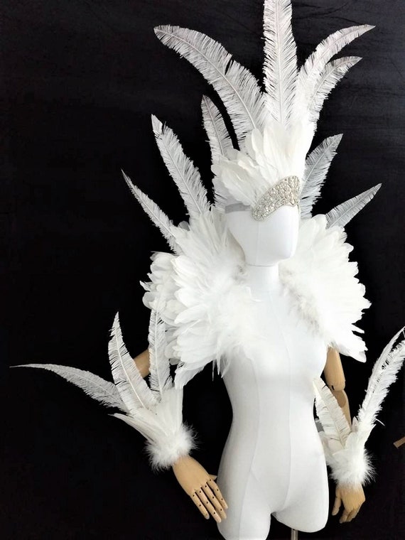 Disfraz de Samba blanca, pieza de plumas, alas de Ángel, plumas, fantasía,  Festival, carnaval, corista, conjunto, tocado de cuello WFF -  México