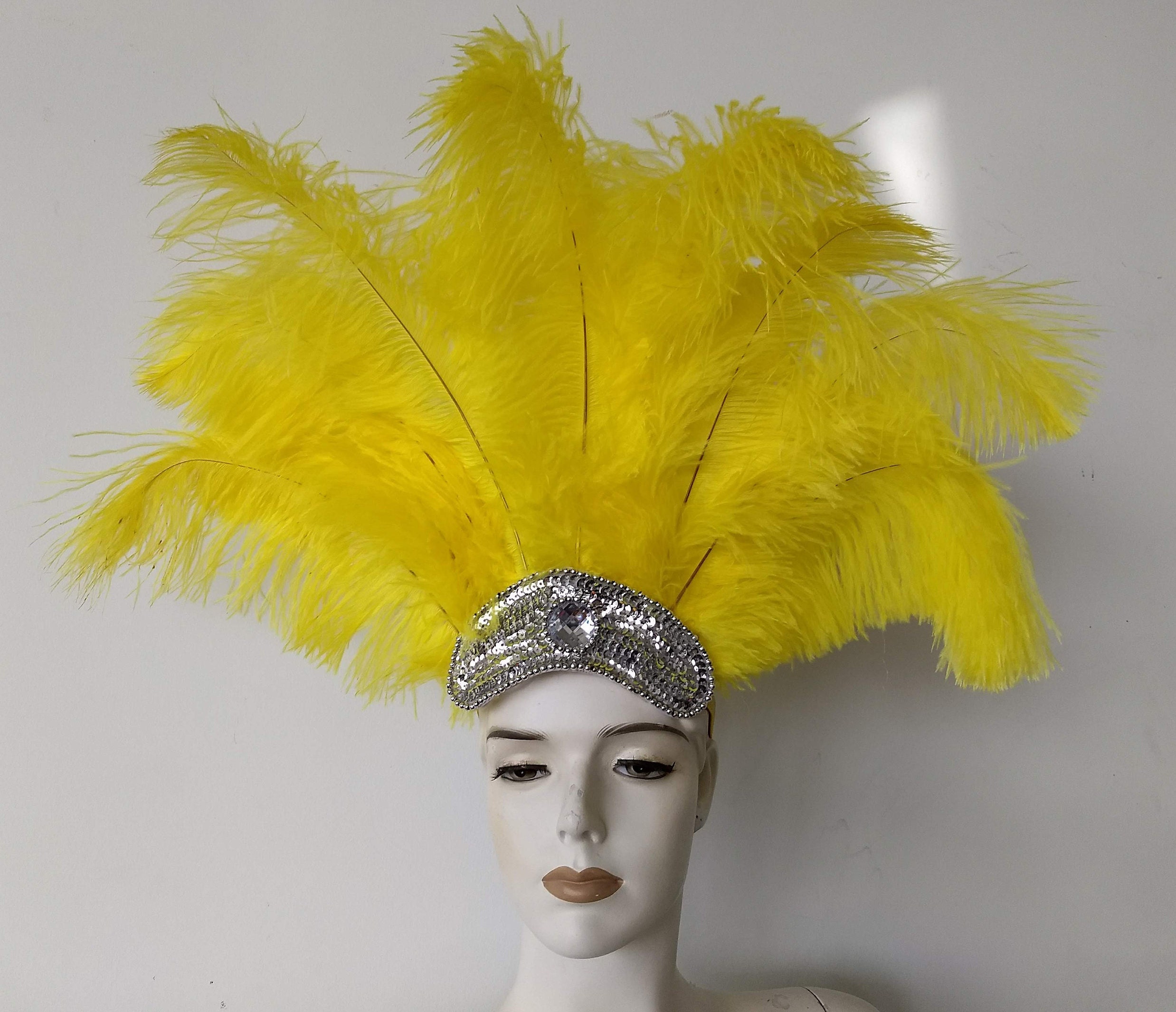 Carnival Feather Headdress Yellow Samba Headpiece Hora Loca | Etsy