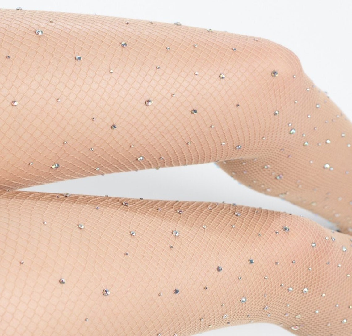 Nude Fishnet Heavily Decorated Handmade Rhinestone Crystals Embellished ...