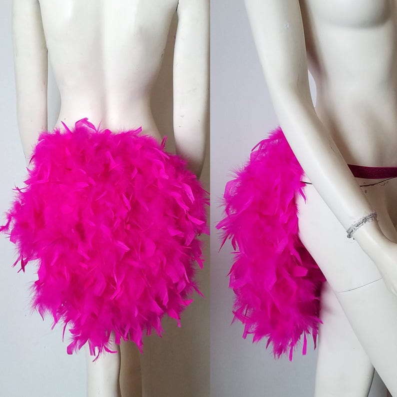 Simple Economical Feather Tail Fan tail back Bustle Boa tutu costume showgirl burlesque Proudly made in the USA and shipped from the USA Hot Pink / Fuchsia