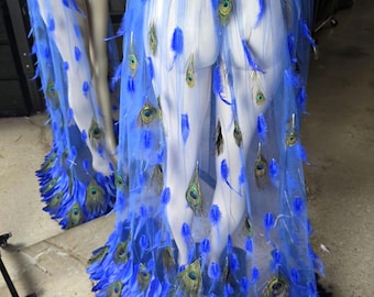 Peacock Feather Long Feather Tail, Train, Skirt, feather back piece bustle COSTUME SHOWGIRL BURLESQUE Stage hora loca