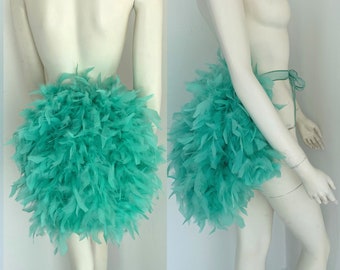 Mint Aqua Tiffany  Economical Feather Tail Fan tail back Bustle Boa tutu costume showgirl burlesque Proudly made in the USA