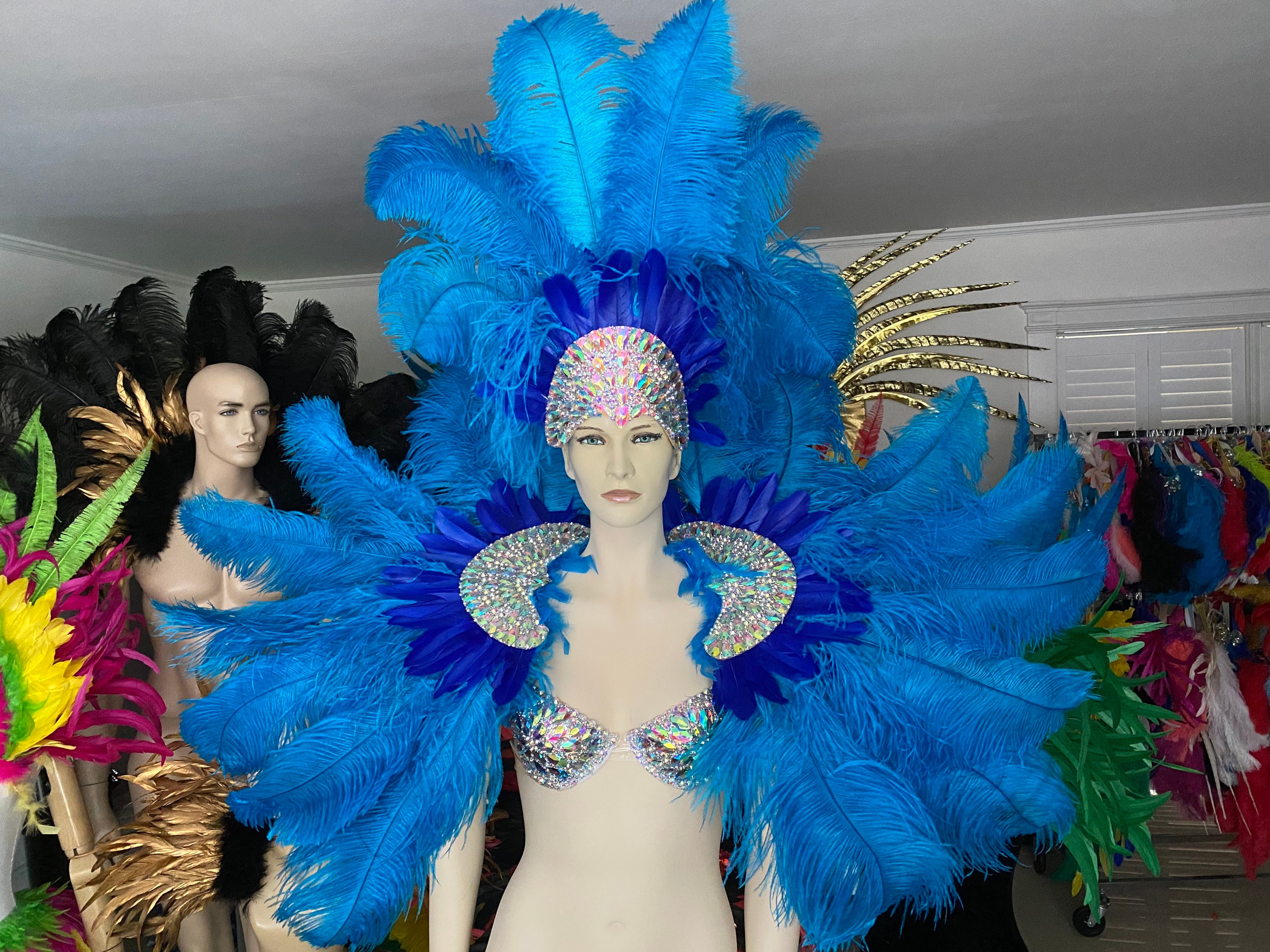 Neon Green Carnival Samba Feather Bra & Skirt Set