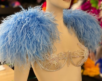 Charreteras de plumas de avestruz de alta gama inspiradas en el Gran Gatsby, hombreras, capa y encogimiento de hombros.
