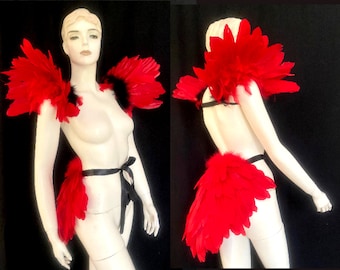 Cardinal Bird costume feather tail and feather wings epaulet Lago Aladdin red angry birds