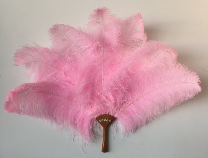 BLACK Handmade Ostrich Feather Dance Fan Vintage Design - Etsy