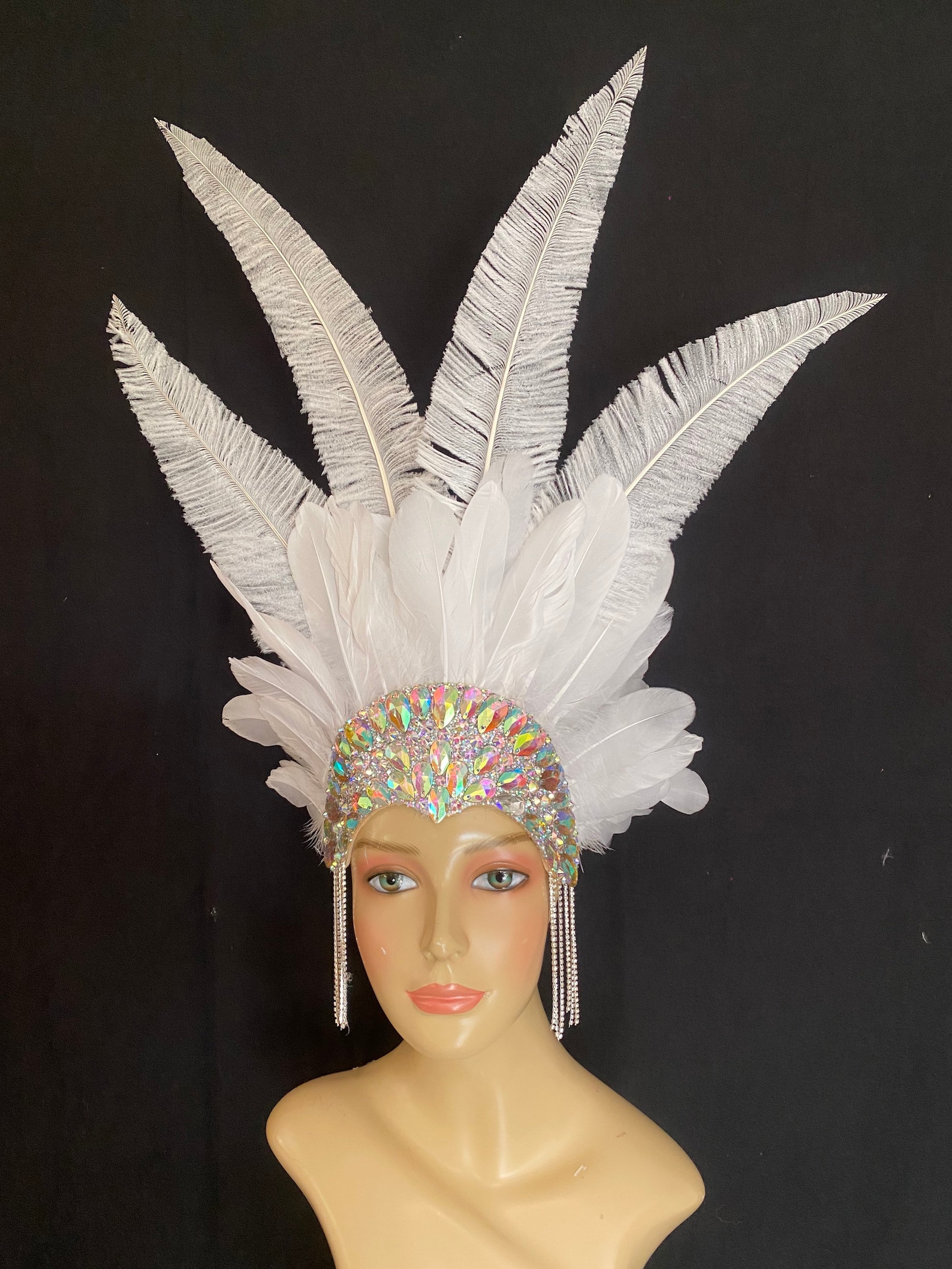 White Crystal Carnival Feather Headdress Other Colors - Etsy